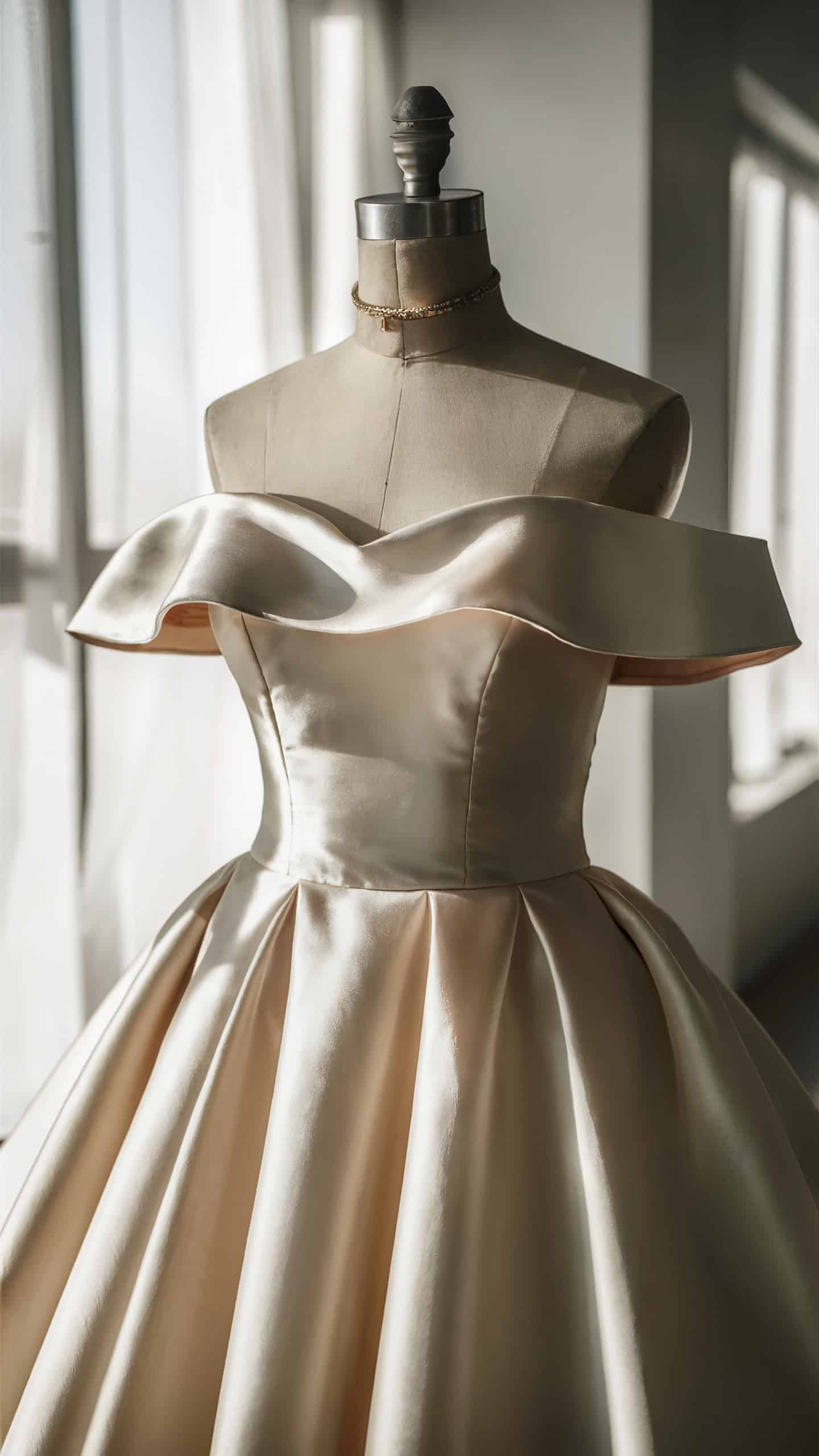 Off-Shoulder Satin Gown