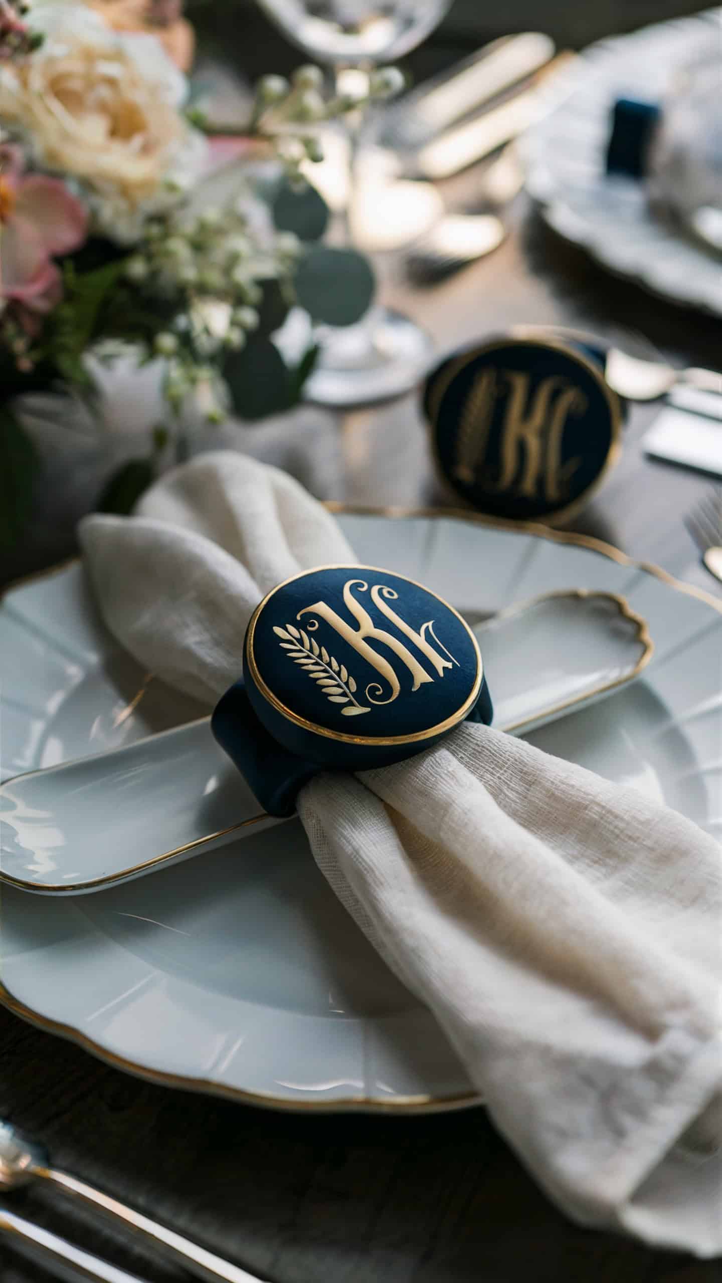 Personalized Navy Napkin Rings