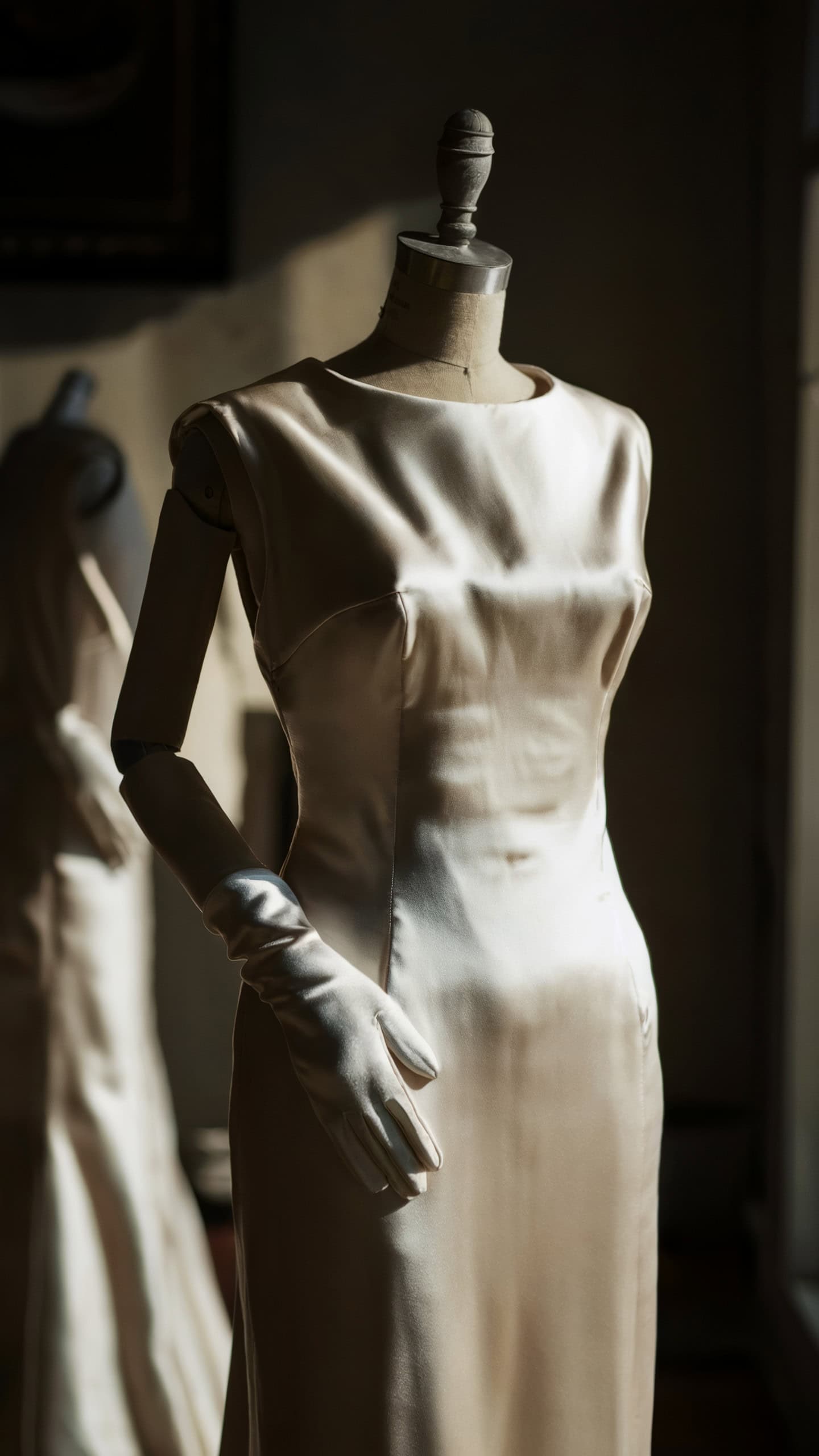 Satin Sheath Dress with Gloves
