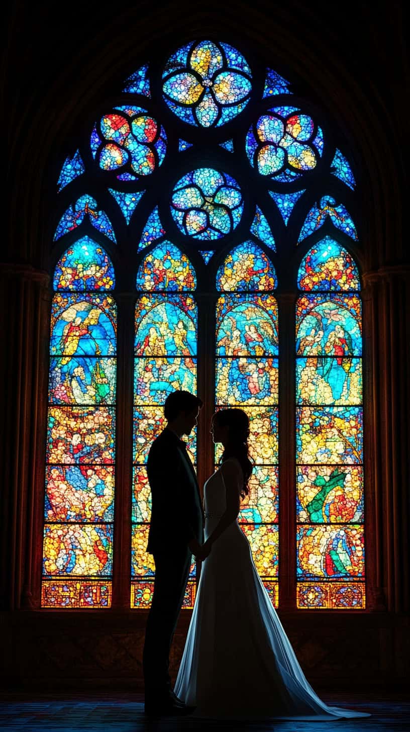 Silhouette Shot with Stained Glass Background