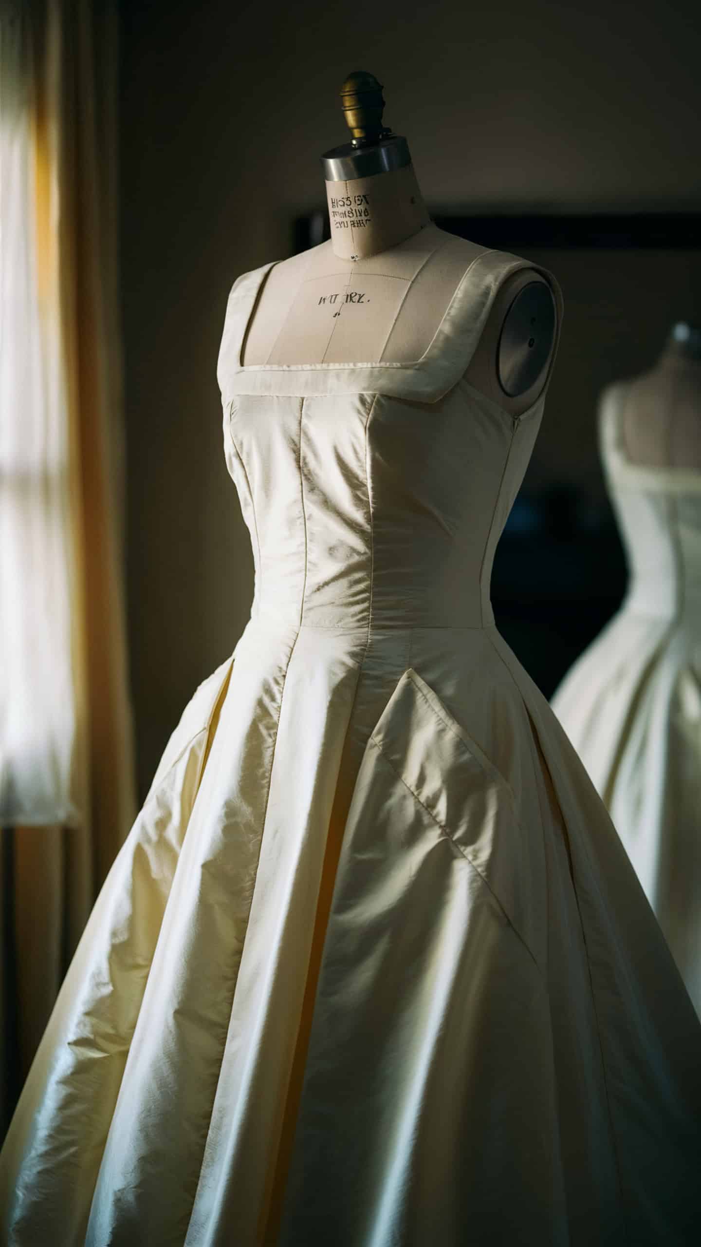 Square Neckline Taffeta Gown