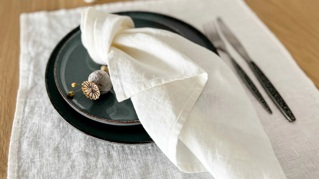 100% Linen White and Beige Napkins
