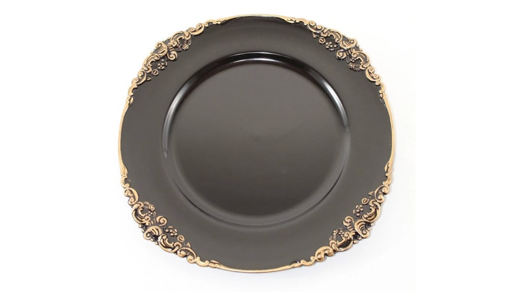 13" Black & Gold Flower Stud Charger Plate
