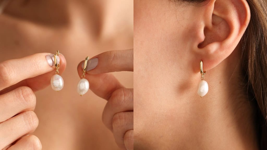 14K Gold Freshwater Pearl Hoop Earrings