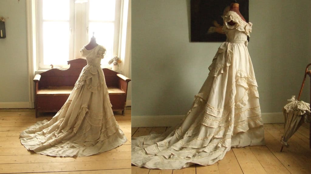 1860s Rustic Linen Ball Gown