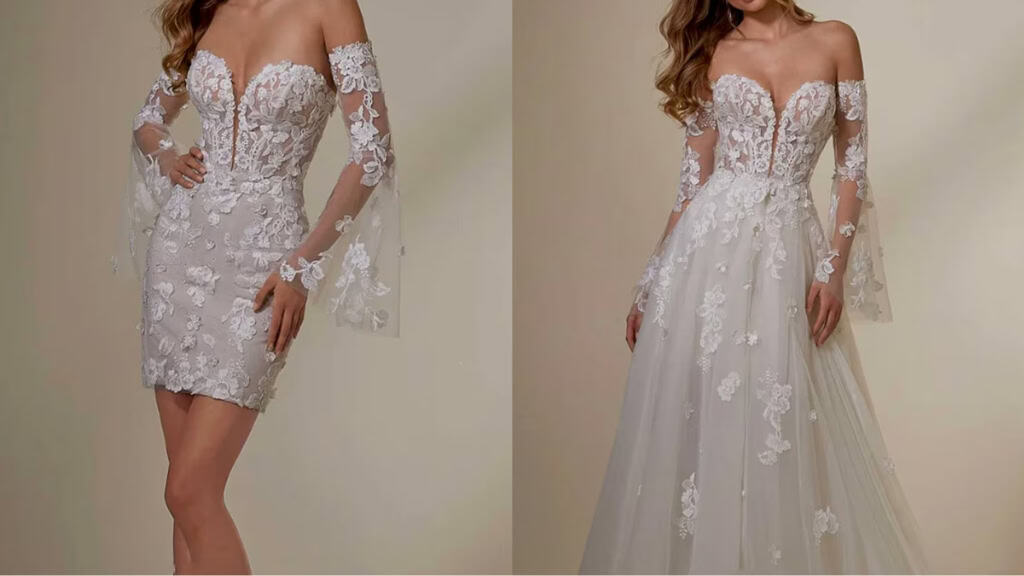 2-in-1 Full Lace Short Sheath Wedding Dress