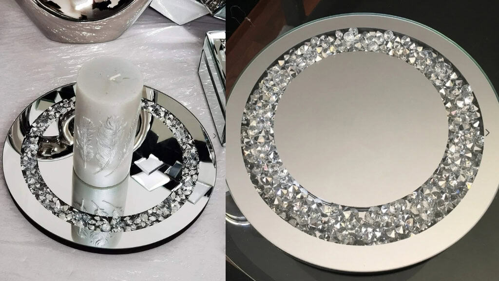 25cm Mirrored Crystal Candle Plate
