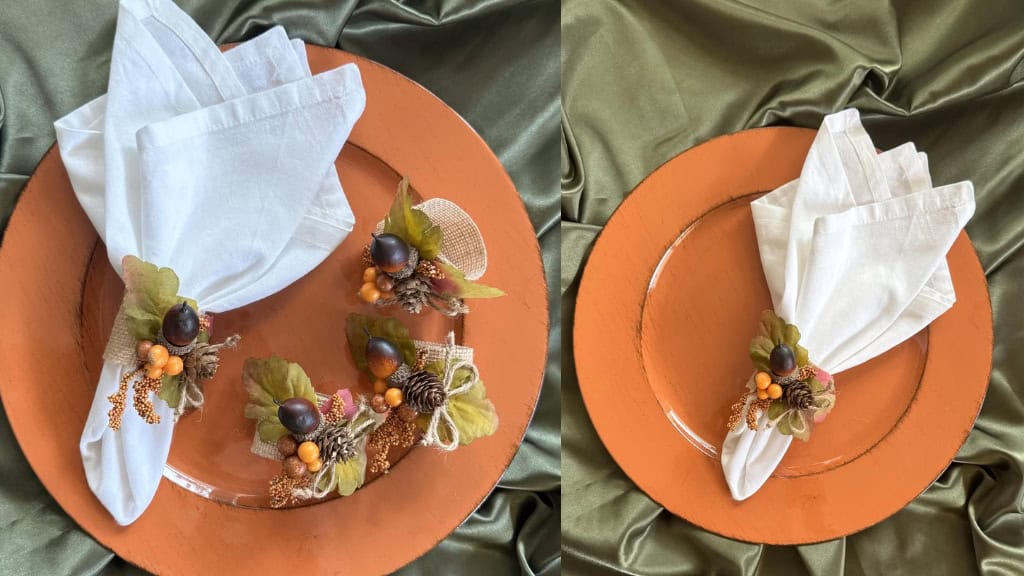 Acorn & Pinecone Autumn Napkin Ring Set