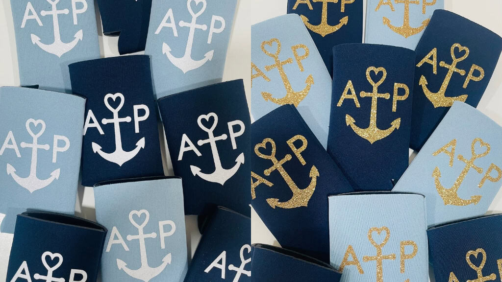 Anchor Initial Slim Can Koozies