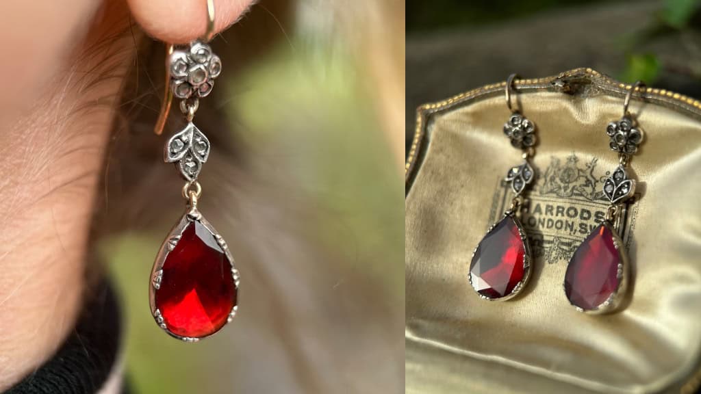 Antique-Style Garnet & Rose Diamond Earpendants