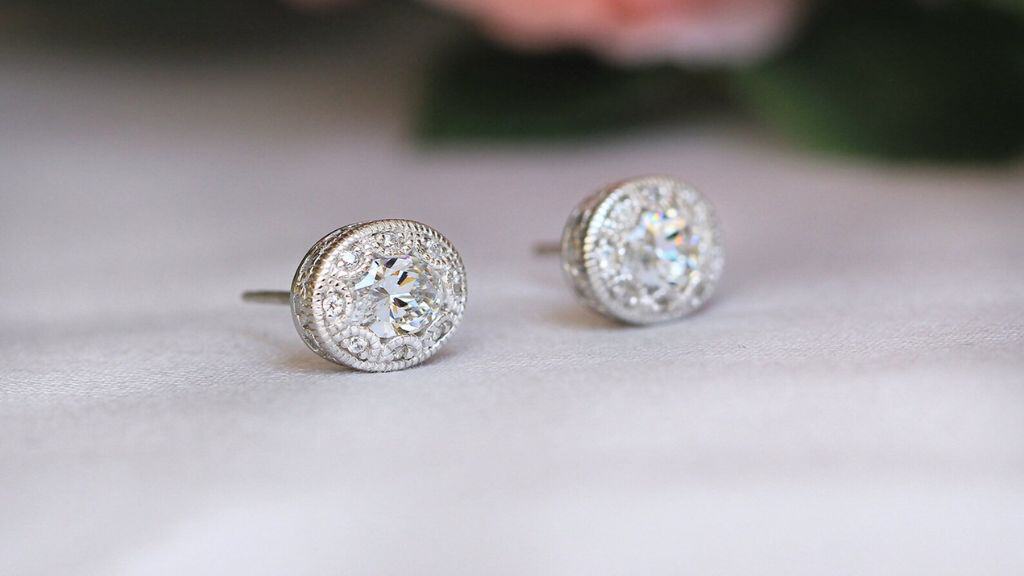 Art Deco Oval Diamond Stud Earrings