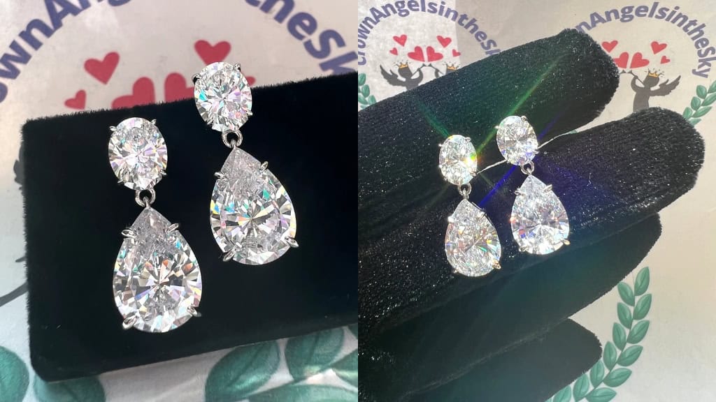 Art Deco Pear & Oval Diamond Earrings