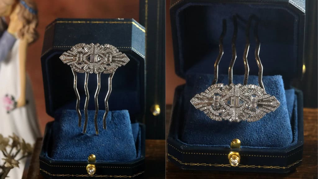 Art Deco White CZ Hair Comb Set