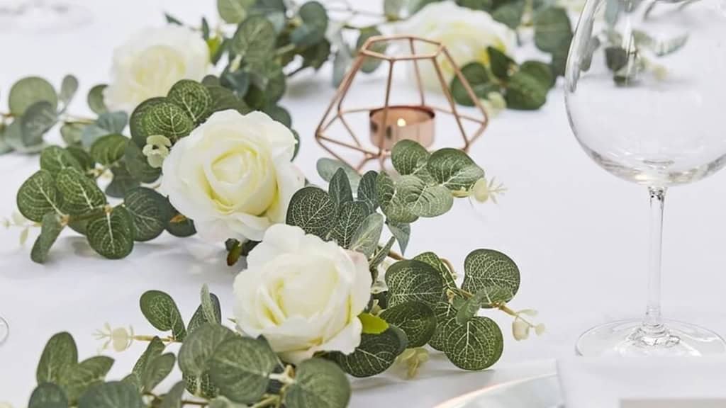 Artificial Eucalyptus Garland with White Roses