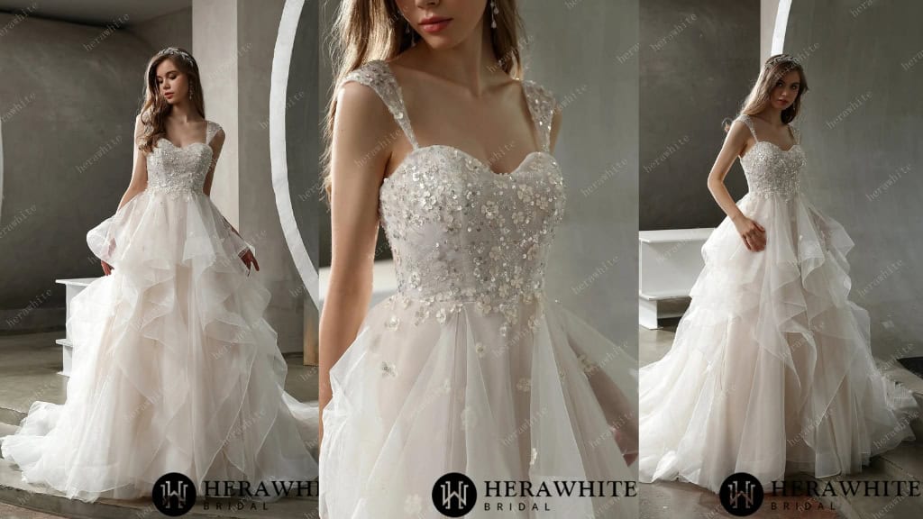 Beaded Tulle Ruffled Ball Gown