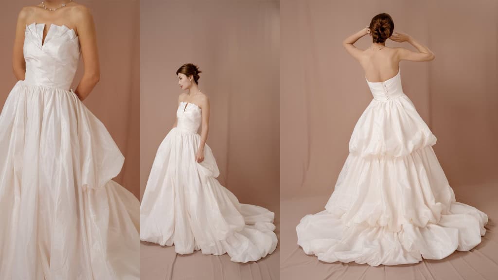 Beige Strapless Taffeta Ball Gown