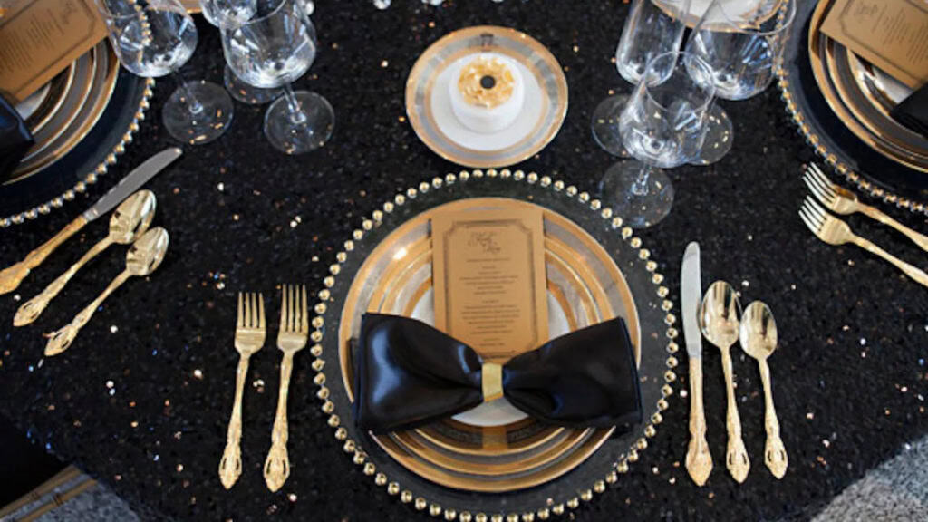 Black Sequin Taffeta Silk Tablecloth
