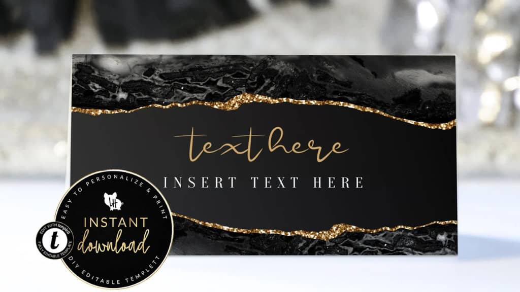 Black and Gold Agate Place Cards