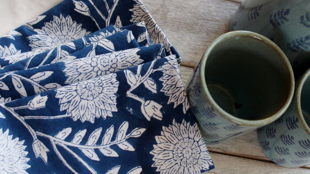 Blue and White Floral Cloth Napkins