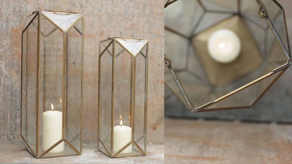 Brass Geometric Hurricane Lantern