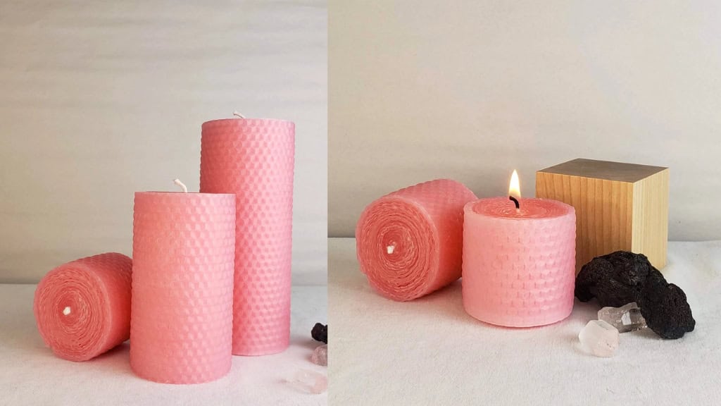 Carnation Pink Beeswax Honeycomb Candle