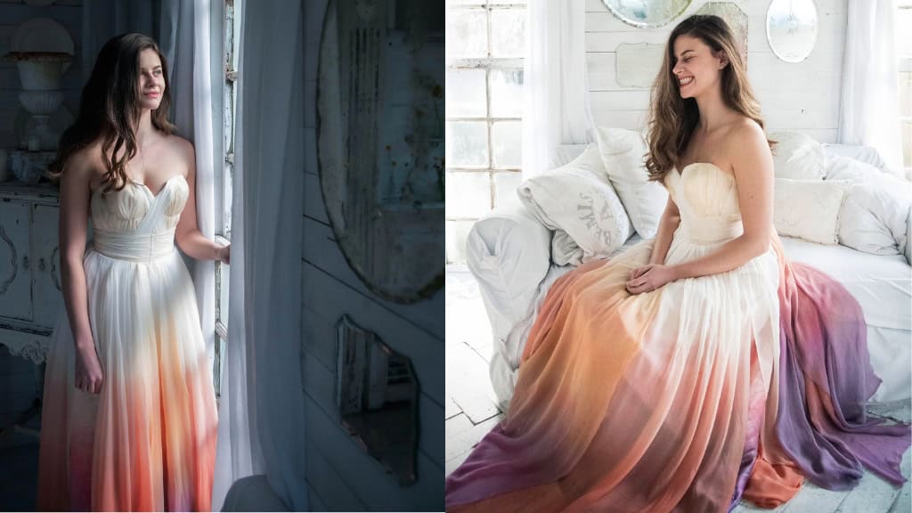 Ombre Rainbow Silk Wedding Dress