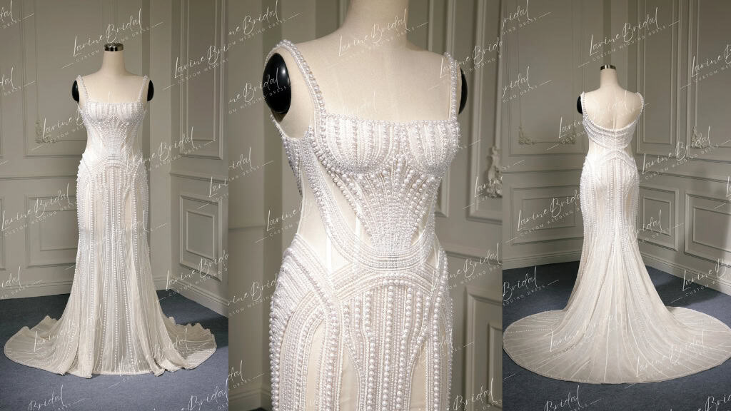 Custom Beaded Pearl Wedding Dress