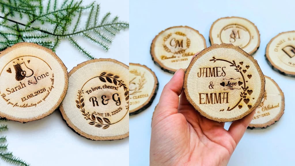 Custom Engraved Wooden Wedding Coasters