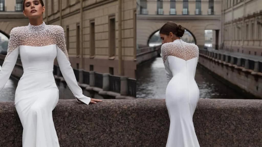 Custom Satin High Neck Mermaid Wedding Dress