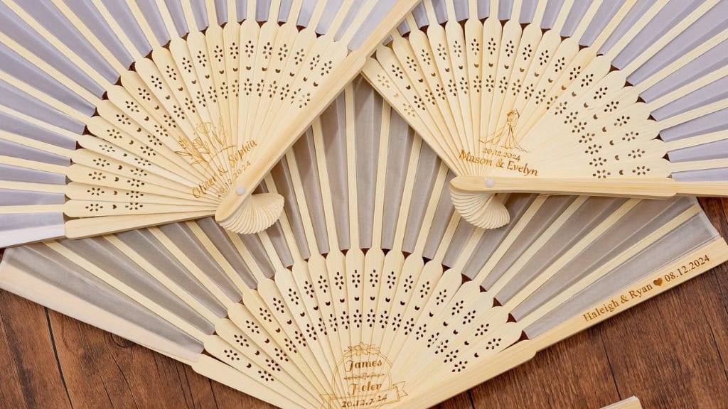 Custom Wooden Wedding Hand Fans Set