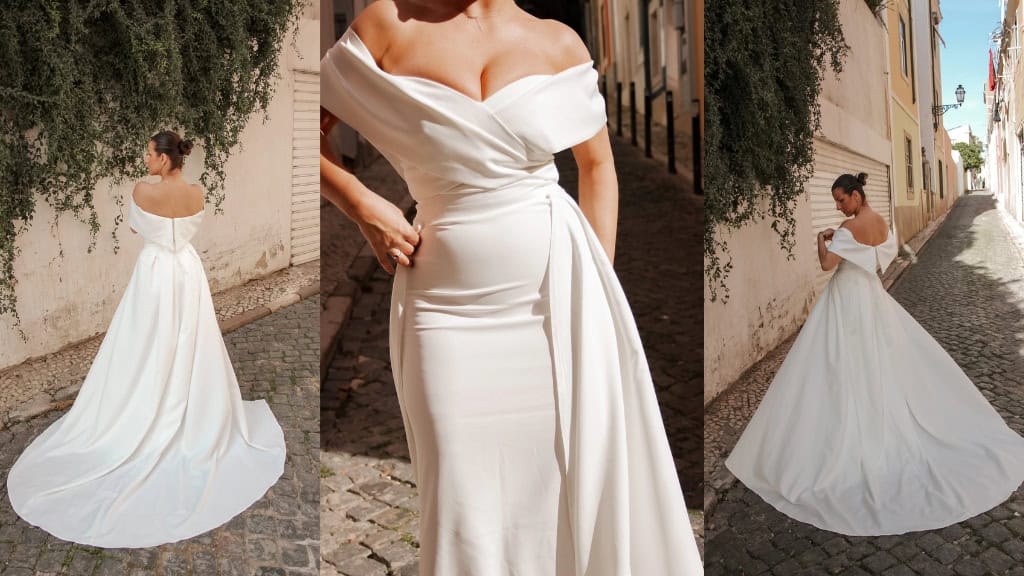 Detachable Off-White Wedding Crepe Overskirt
