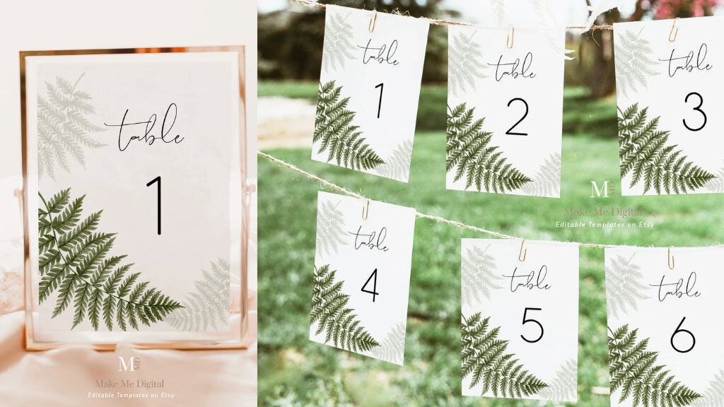 Editable Watercolor Fern Table Number