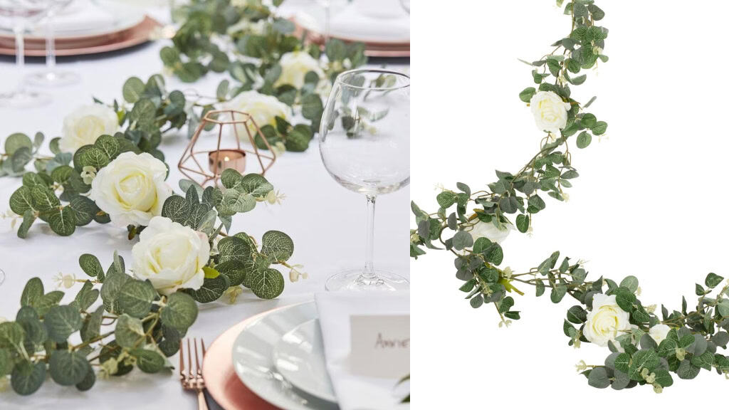 Eucalyptus and White Rose Artificial Garland