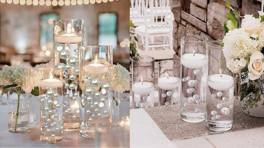 Floating White Pearls & Gems Vase Fillers