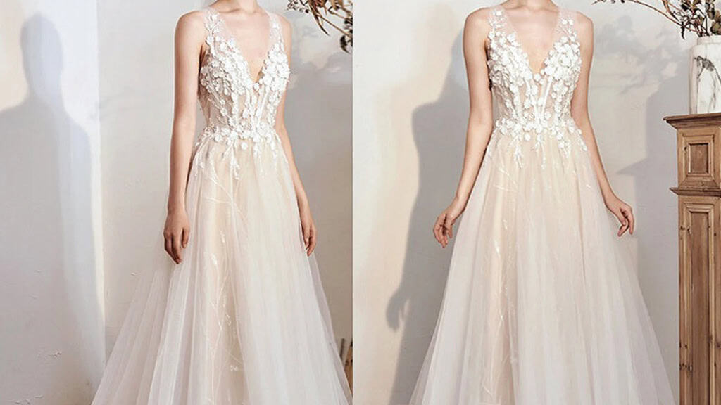 Floral Appliqué Lace A-Line Dress