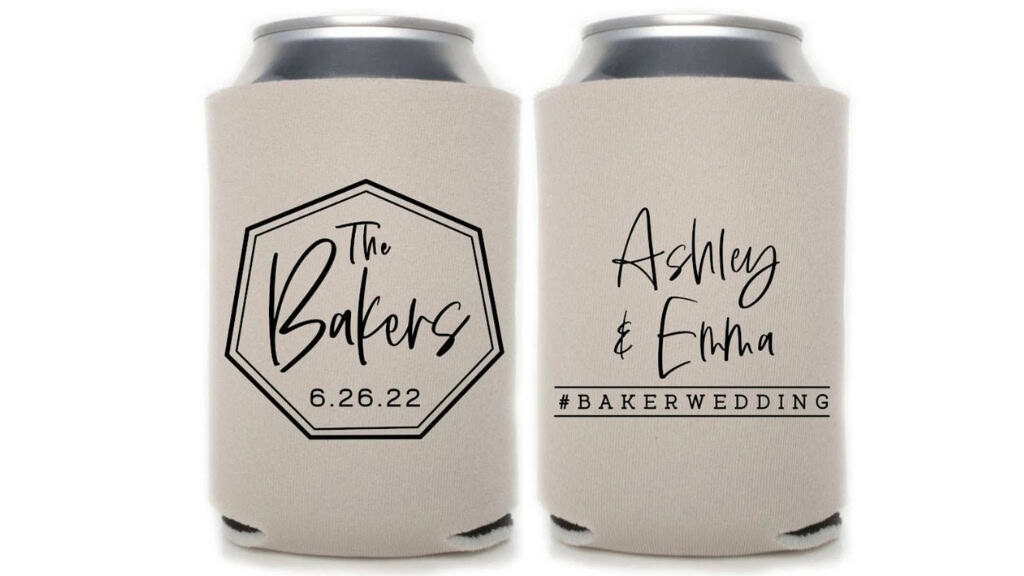 Geometric Modern Wedding Can Coolers