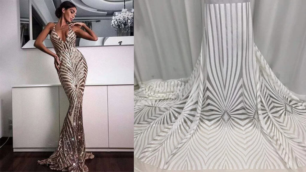 White Stretch Mesh Sequin Lace Fabric