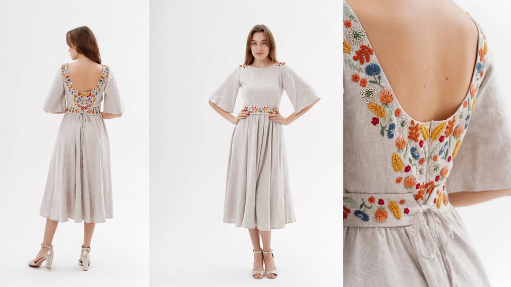 Hand Embroidered Linen Wedding Dress
