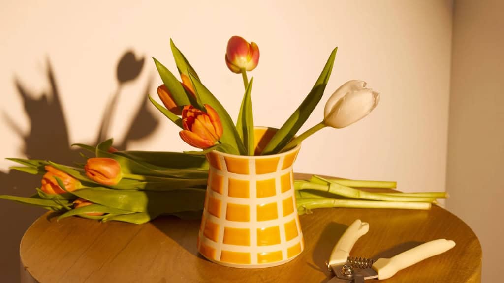 Handmade Yellow Checkered Ceramic Vase