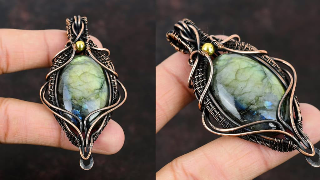 Copper Wire-Wrapped Labradorite Pendant