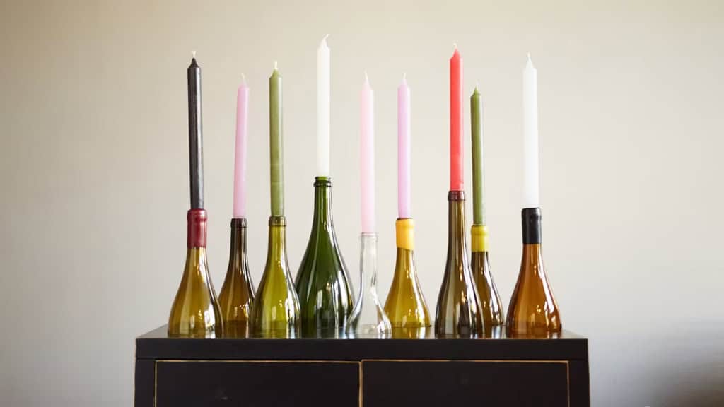 Handmade Repurposed Wine Bottle Candle Holder