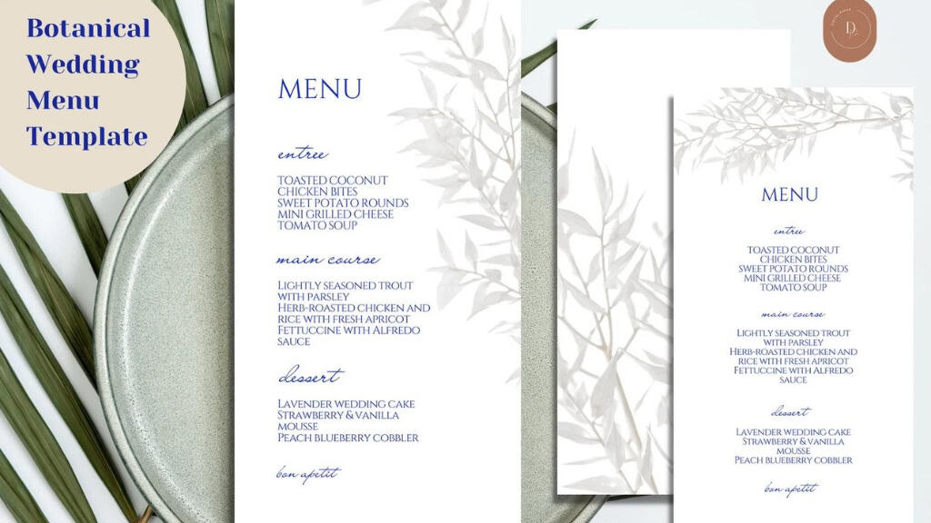 Herbal Wedding Menu Card Template