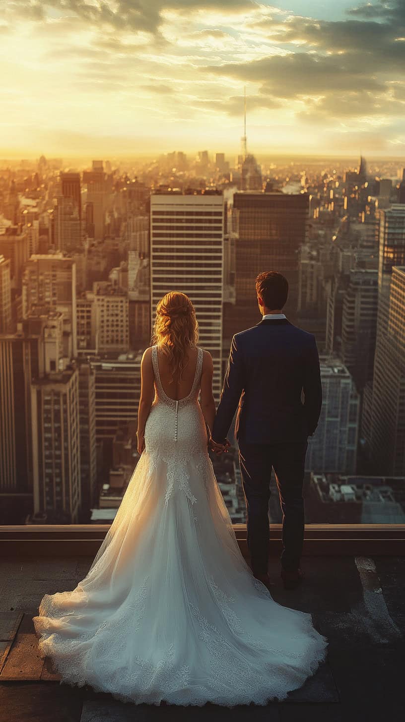 Holding Hands Over Cityscape