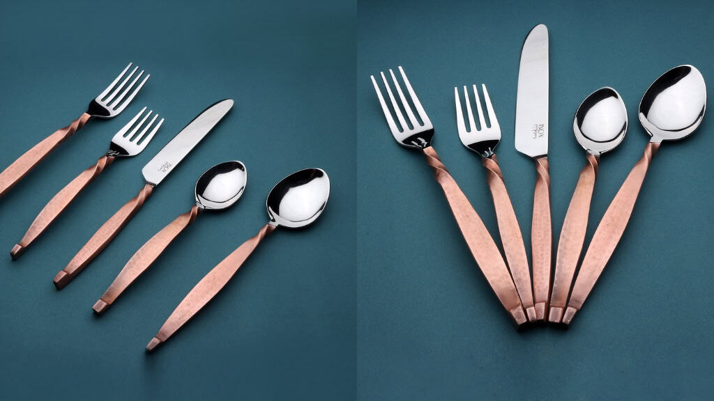 INOX 20-Piece Hammered Twisted Flatware Set