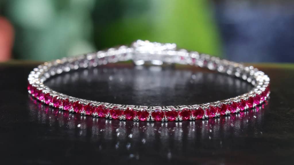 Lab-Grown Ruby Tennis Bracelet in White Gold
