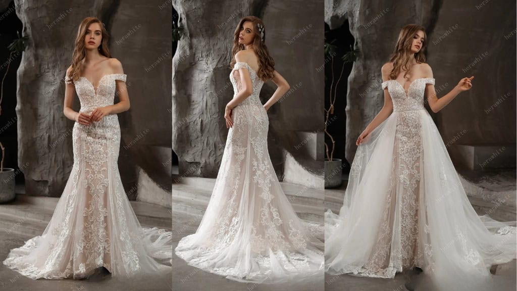 Lace Fit and Flare Bridal Gown with Detachable Train