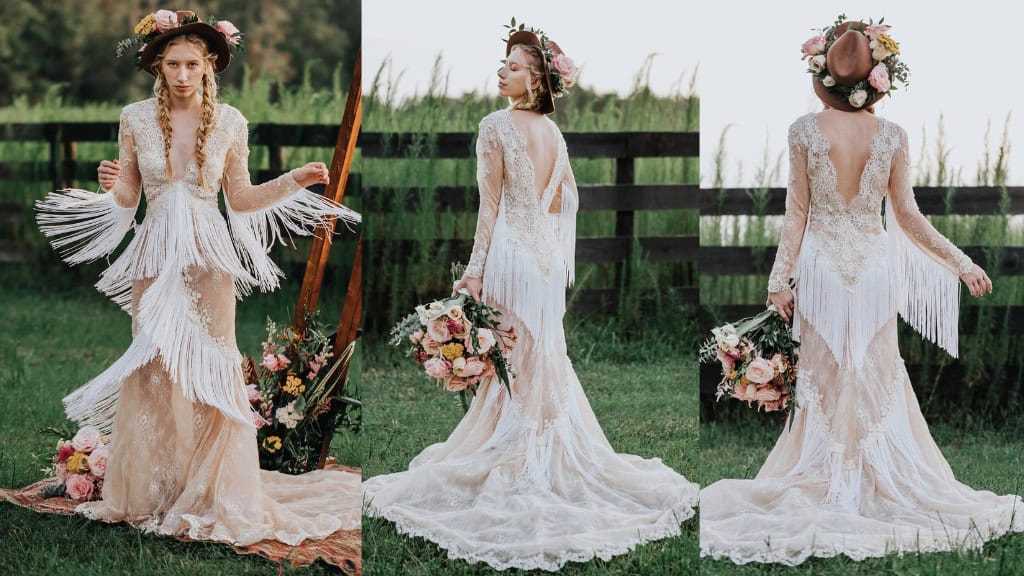 Long Sleeve Lace Boho Wedding Dress