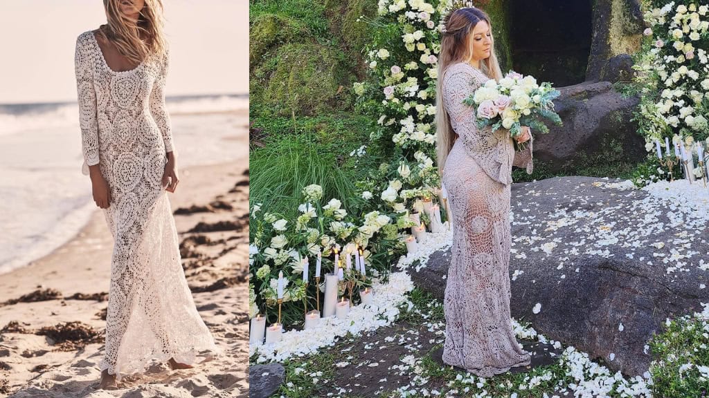 Long White Crochet Wedding Maxi Dress