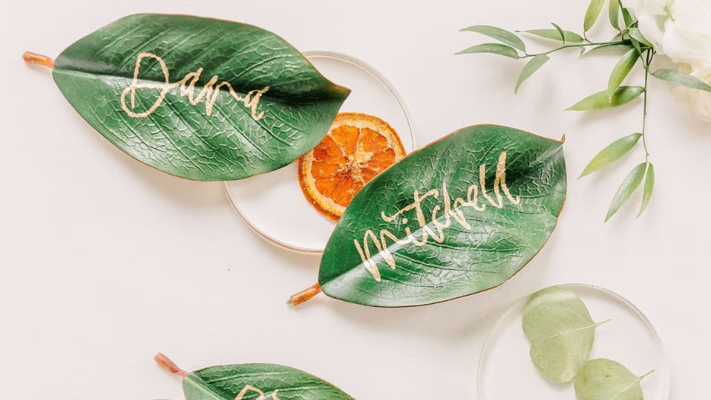 Magnolia Leaf Hand-Lettered Place Cards