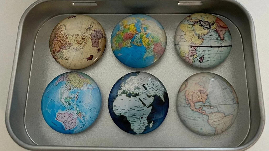 Handmade Resin Map Magnets in Tin